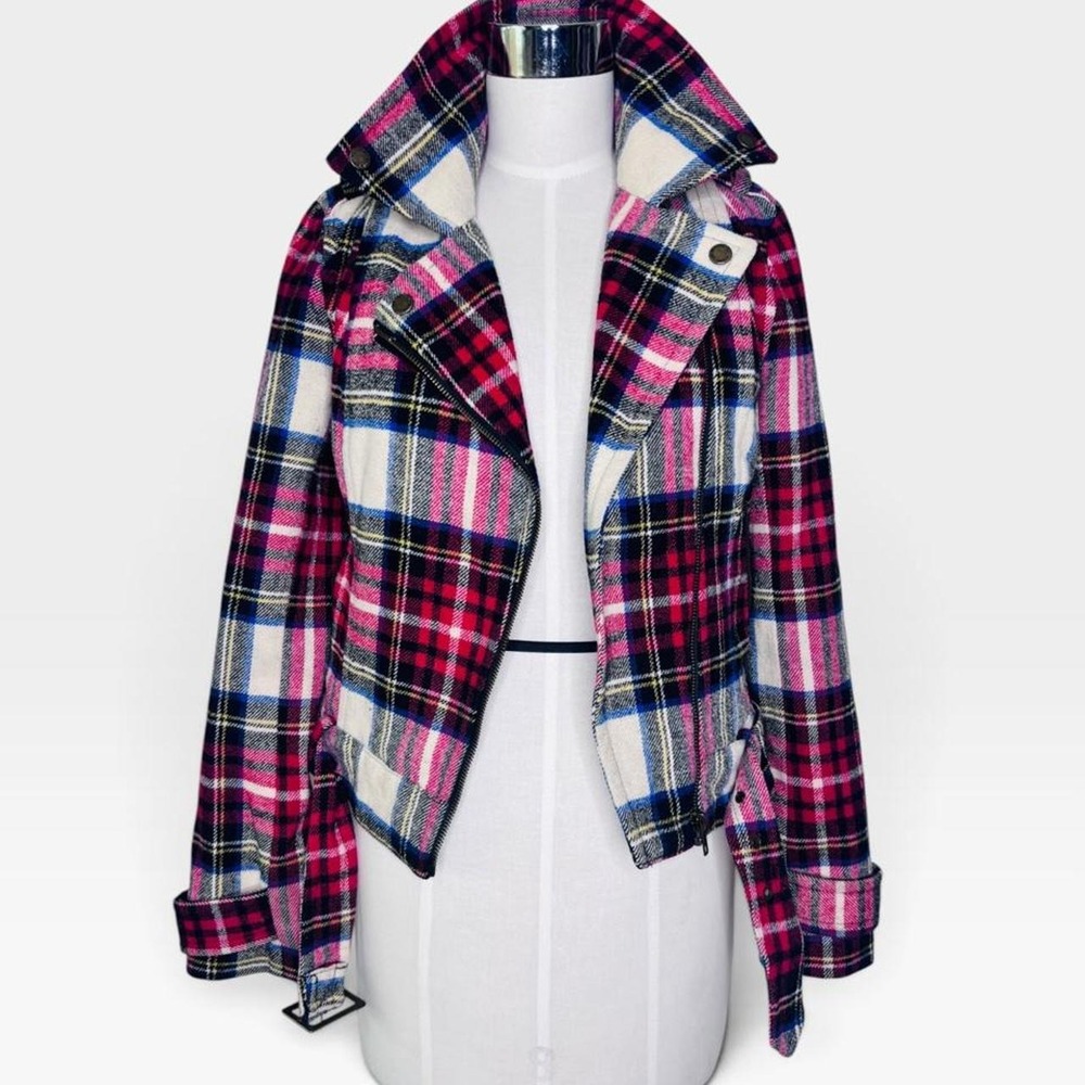 Plaid motorcycle style 90s jacket Size Small